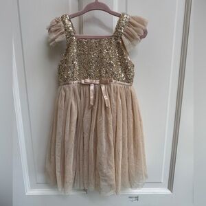 Popatu 2T Girls Gold/Cream Formal Sequin Dress with Tulle Skirt